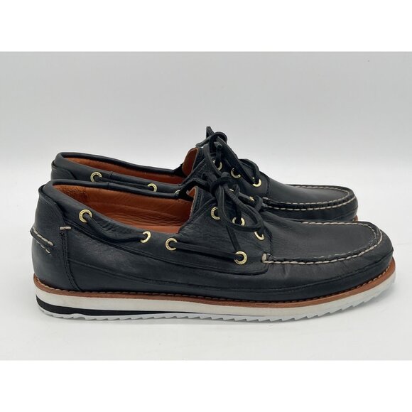 G.H. Bass Mens Black Bgaters Boat Shoes Size 9 Leather Upper With White Outsole - Picture 5 of 10